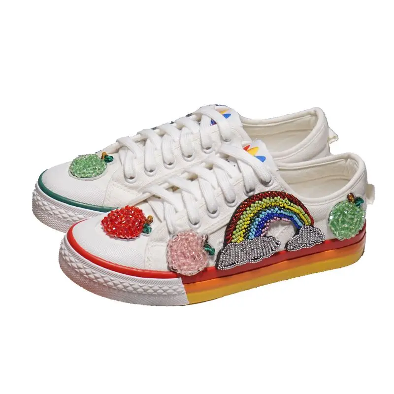 

Spring and summer new beaded rainbow joker casual shoes flat shoes college style