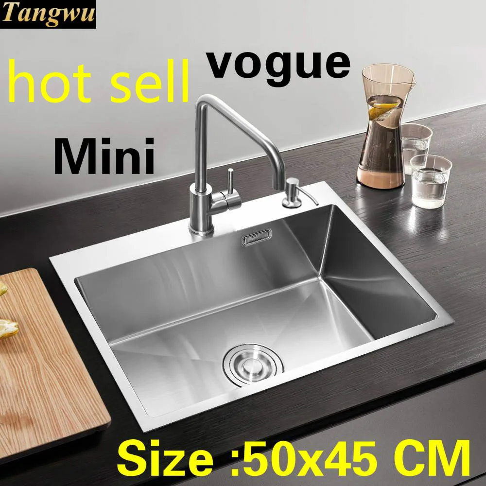 

Free shipping Apartment kitchen manual sink single trough standard vogue 304 stainless steel mini hot sell 50x45 CM