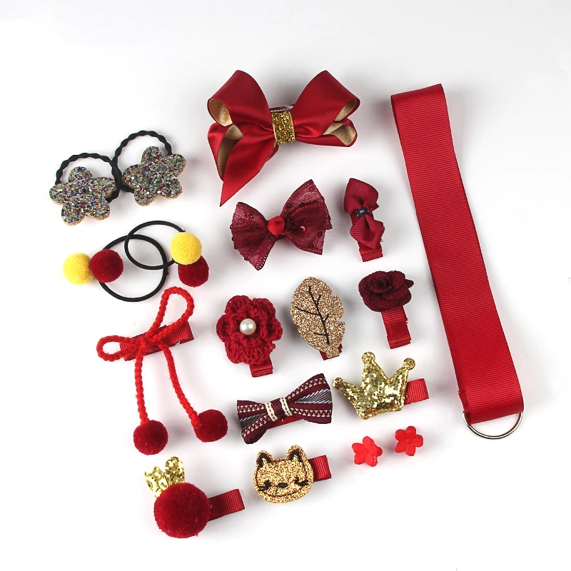 

2021 hair clip set Cute Hair Accessories Girl cartoon hair clip headwear Bow Flower animal Hairpin hair ring Elastic Headdress