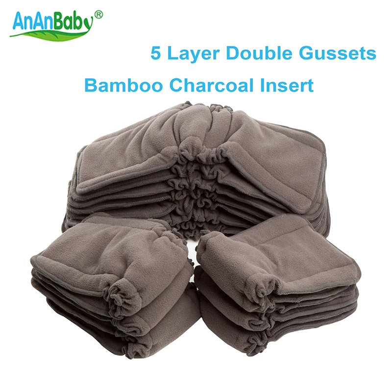 5pcs Baby Insert Bamboo Charcoal Diaper Elastic Inserts With Gussets Styled Elastic Bamboo Charcoal Diaper Inserts