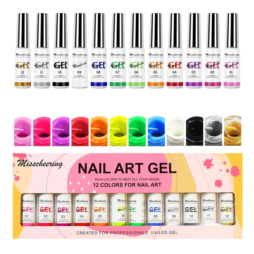 

8ml Nail Polish 12 Colors Nail Art Line Gel Fingernail Polish UV / LED Varnish Pulling Line Silk Drawing Decorations