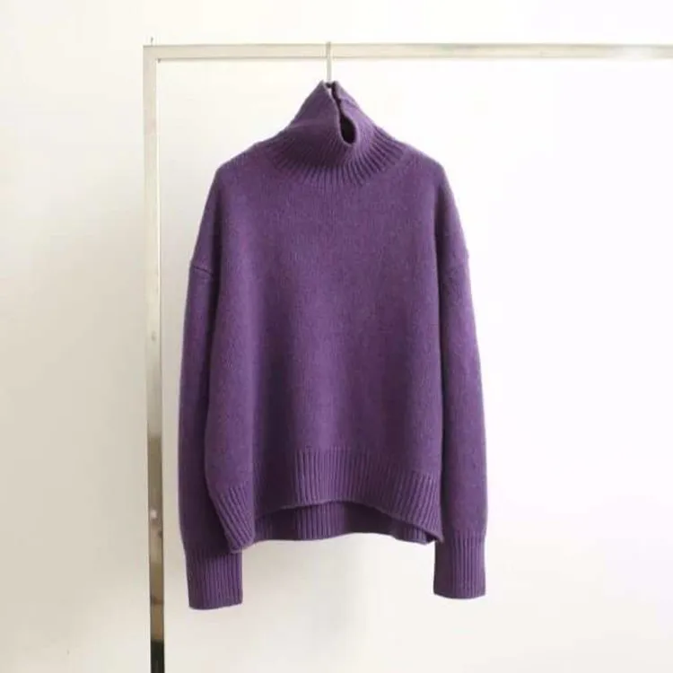 LHZSYY2021 Autumn Winter New 100%Wool Sweater Women's High-Neck Thick Knit Korean Large Size Pullover Wild Warm Cashmere Sweater