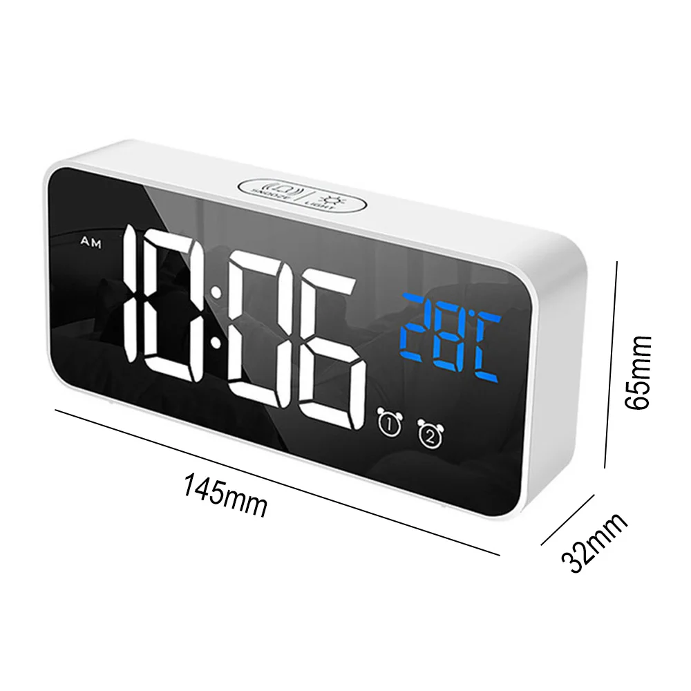 

LED Music Alarm Clock Digital Clock 2 Alarms Voice Control Snooze Temperature Display Digital with USB Cable