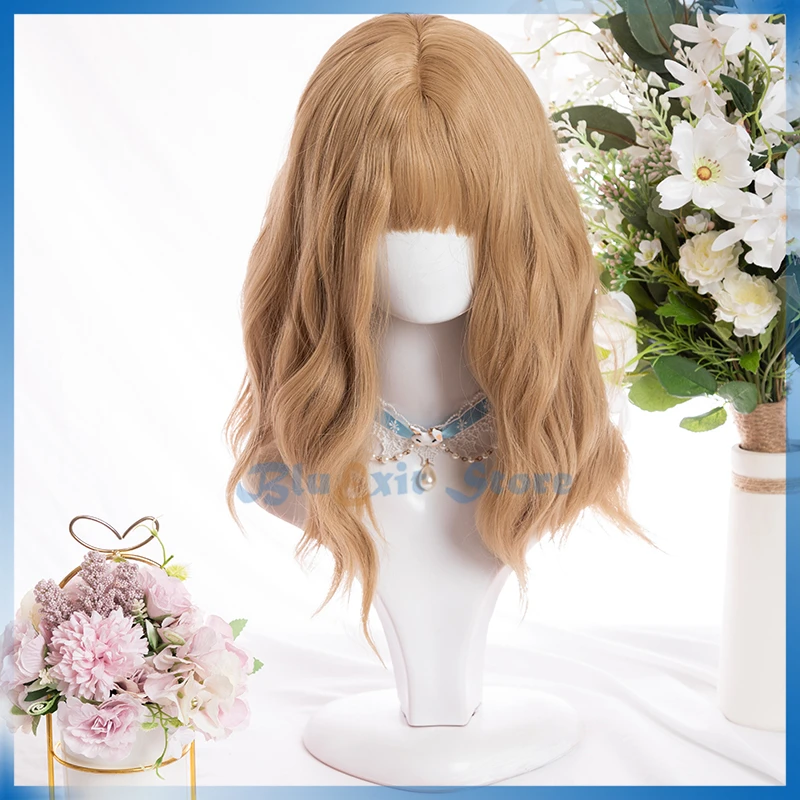 

Blonde Lolita Wig Harajuku Sakura Sweet 42cm Long Wavy Curly Synthetic Hair Fringe Bangs Adult Girls Hair
