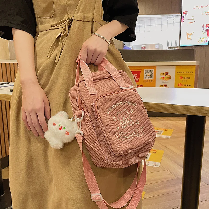 

Japanese Corduroy Canvas Bag Female Ins Student Wild Shoulder Bag Harajuku Student Portable B Messenger Bag