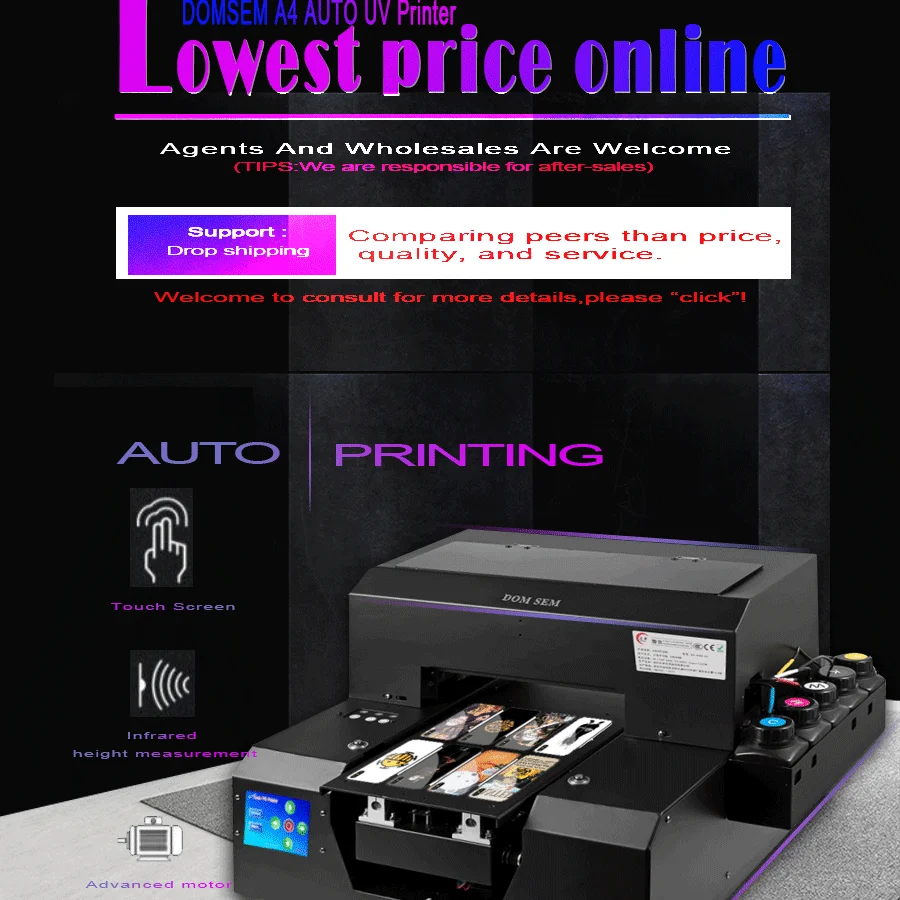DOMSEM A4 Phone Case Inkjet Auto UV Flatbed Printer For Pen Golf Ball Pvc Card Printing MachineShop Machines 3d | Компьютеры и офис