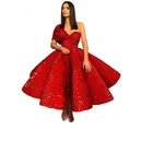 Красные мусульманские новые платья бальное платье длиной ниже колена с блестками исламский Дубай Кафтан Саудовский арабский длинный наряд 2018