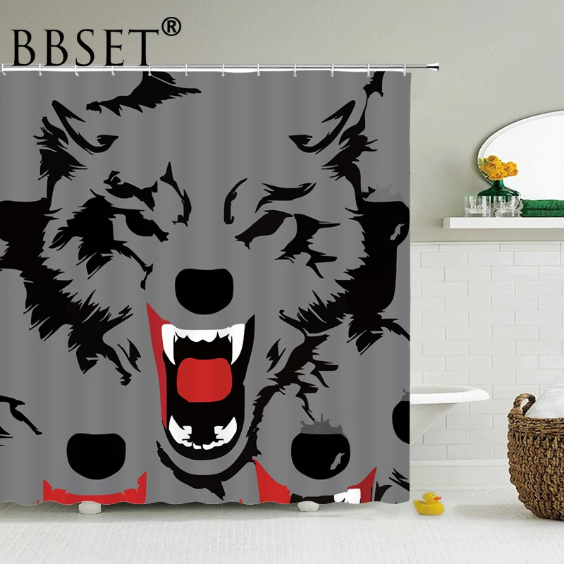 

Забавная занавеска для душа с изображением животных, абстрактная роспись, узор с головой волка, водонепроницаемая, разные размеры, дочегорд...