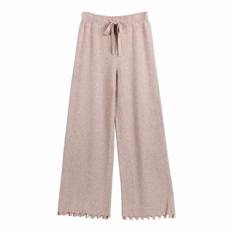

Autumn and winter new trousers women's wide-leg pants high waist pants core yarn elasticated trousers holes streetwear
