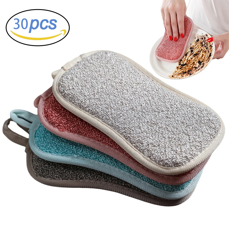 30 шт/10 шт/1 шт. многоразовые уборки вращающаяся Губки ткань двусторонняя губки