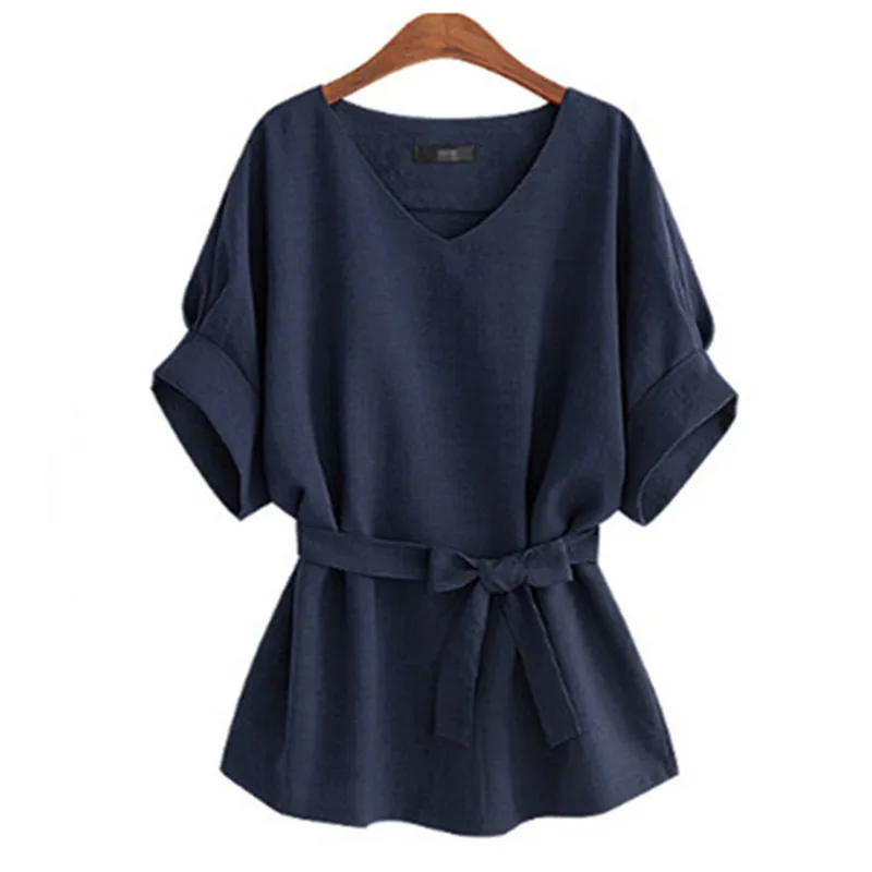 Блузка женская из хлопка и льна с V образным вырезом большим бантом|Блузки| |