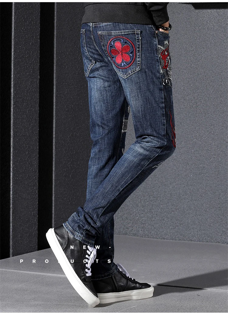 2021 Новая мужская китайский дракон вышивка джинсы для женщин Мода Вышитые тонкие