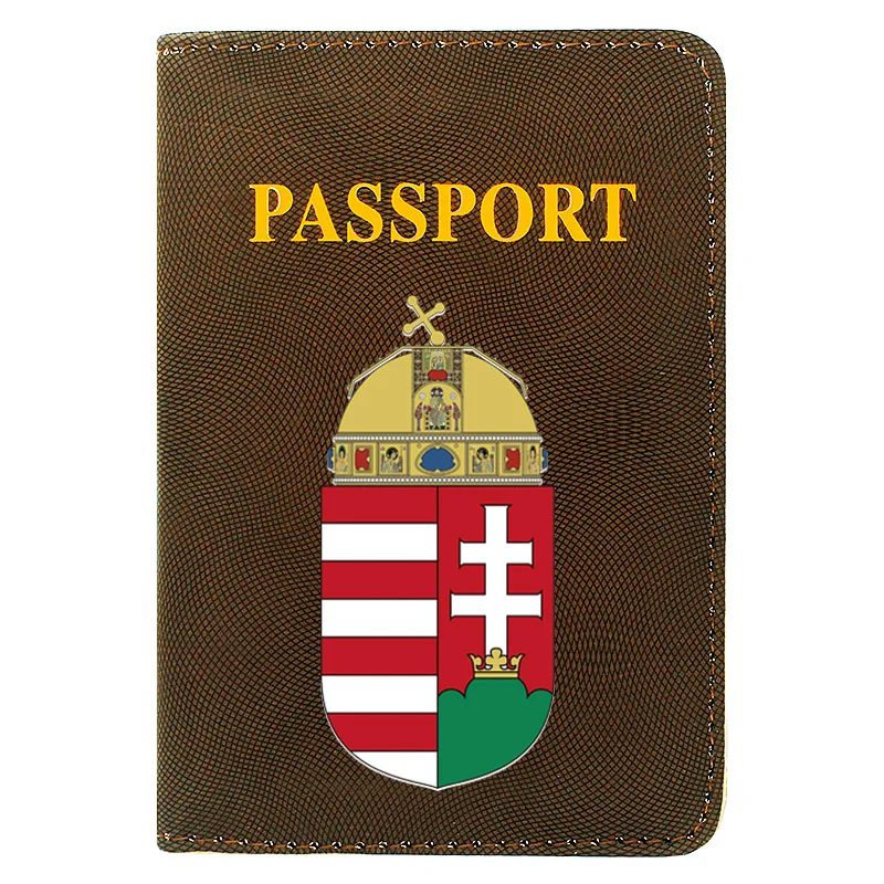 

High Quality Fashion Magyarorszg Emblem Printing Men Women Passport Cover Leather Travel Pocket Wallet Bags