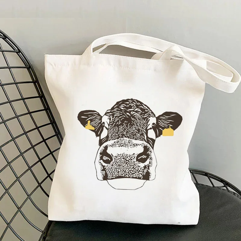 

С принтом коровы хозяйственная сумка-шоппер многоразовые Сумочка для покупок рециркулирует мешок премиум класса bolsa ткань boodschappentas захвати...