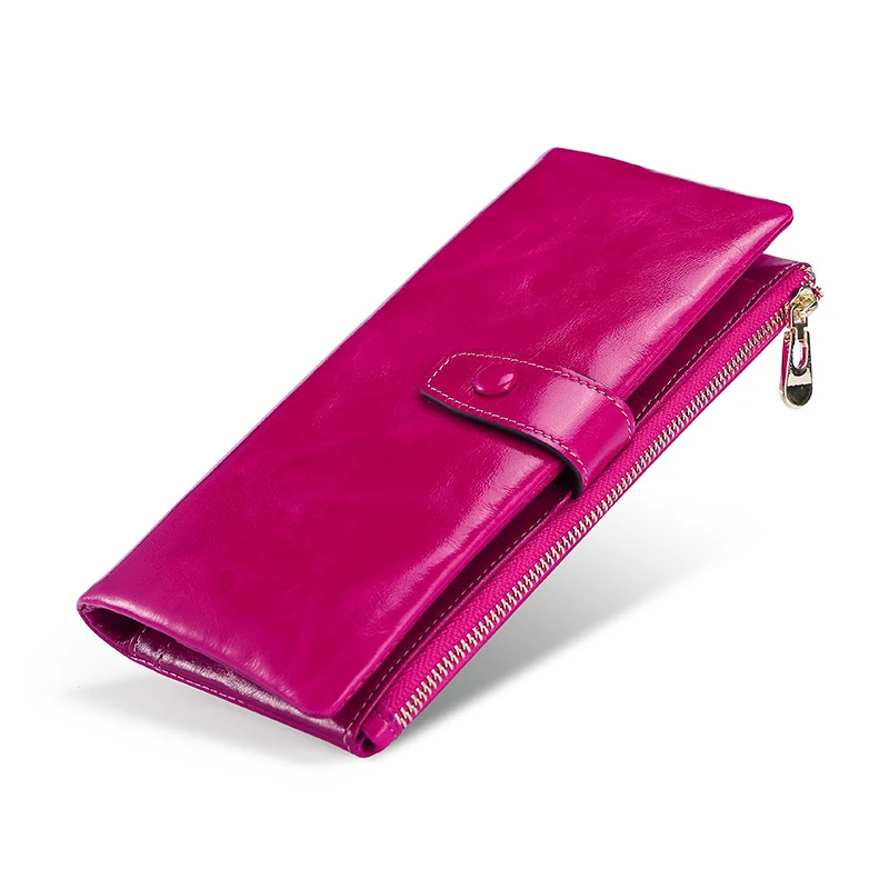 

YUECIMIE Genuine Leather Fashion Casual Long Wallet Ladies Zipper Retro Anti-theft Clutch Women's Multi-function Hand Bag Wallet