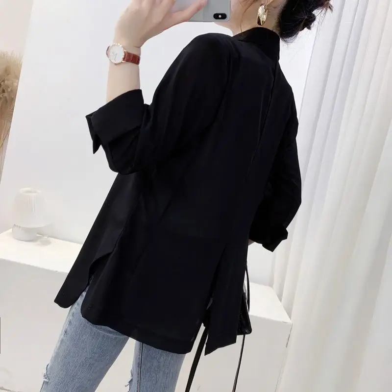 

Chiffon small suit jacket women 2021 summer Korean version loose sunscreen medium long suit cardigan suit