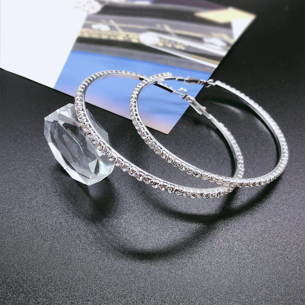 

2cm10cm Lassic Big Hoop Earrings For Women Round Classic Crystal Full Rhinestone Simple Korean Style Charm Large Simple Vintage