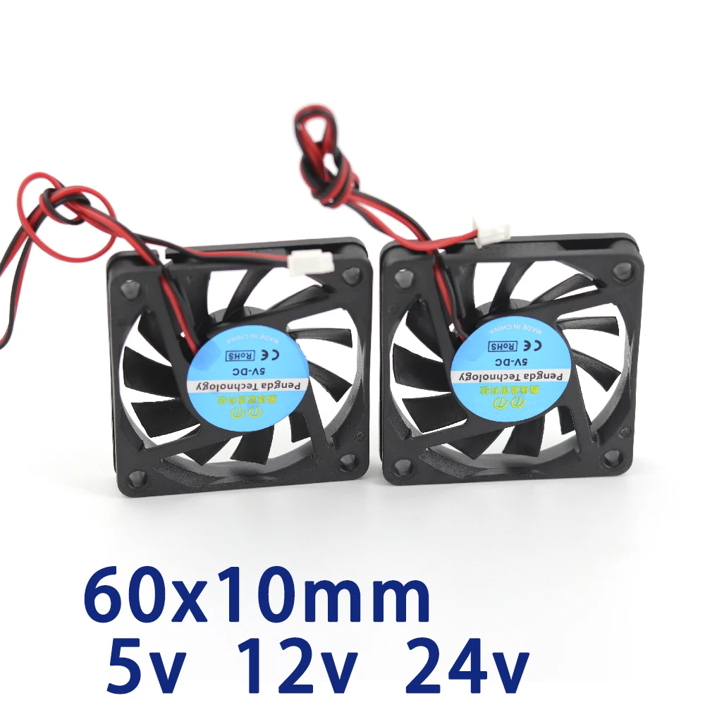 Вентилятор для 3D-принтера 6010, 2 контакта, 60 мм, 60x60x10 мм, 6 см, видеокарта, постоянный ток 5 В/12 В, 24 В, 2P, 1 шт. Вентилятор для 3D-принтера 6010, 2 контакта, 60 мм, 60x60x10 мм, 6 см, видеокарта, постоянный ток 5 В/12 В, 24 В, 2P, 1 шт.