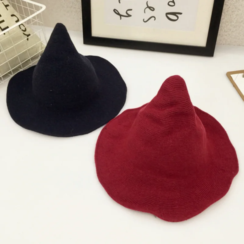 

New trendy 1Pcs Halloween Party Witch Hats Girls Women Available Wool Witch Hat Six Color Available Parties Festival Supplies