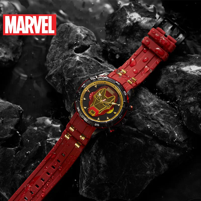 Мужские часы MARVEL красного и черного цвета, роскошные брендовые оригинальные часы disney, водонепроницаемые мужские часы с Железным человеком, Повседневные Спортивные кварцевые мужские часы