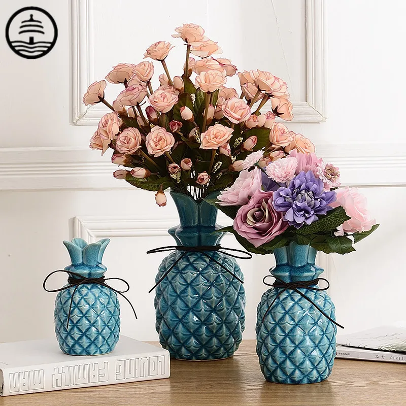 

BAO GUANG TA Creative Ge Yao Ice Crack Pineapple Vase Art Sculpture Fruit Flower Receptacle Ceramic Craft Home Decoration R5969