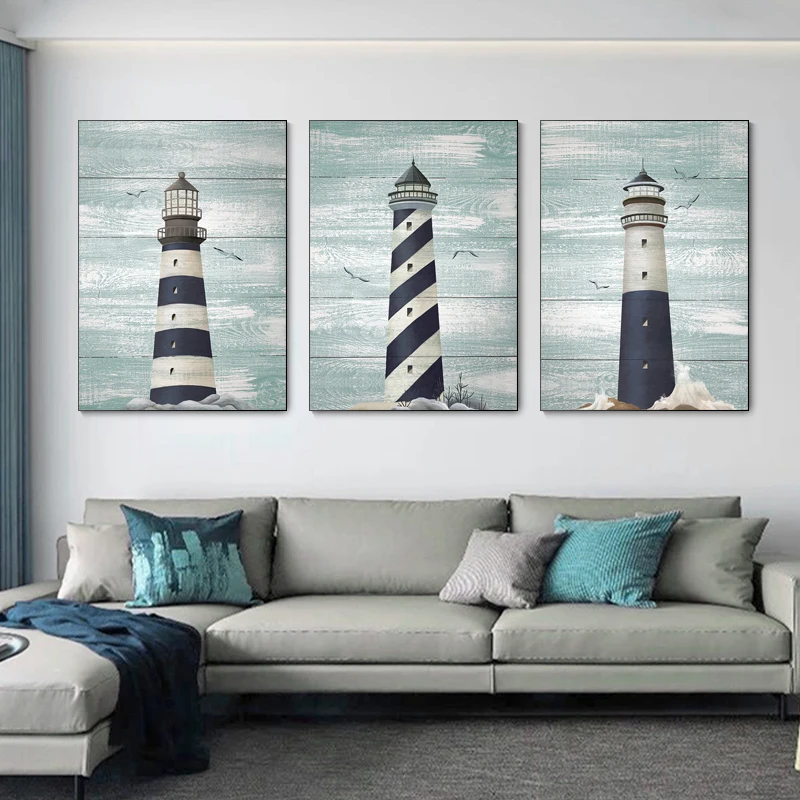 

Nordic Style Prints Canvas Seascape Lighthouse Seagull Decoration Painting The Art Modern Posters and Pictures for Living Room