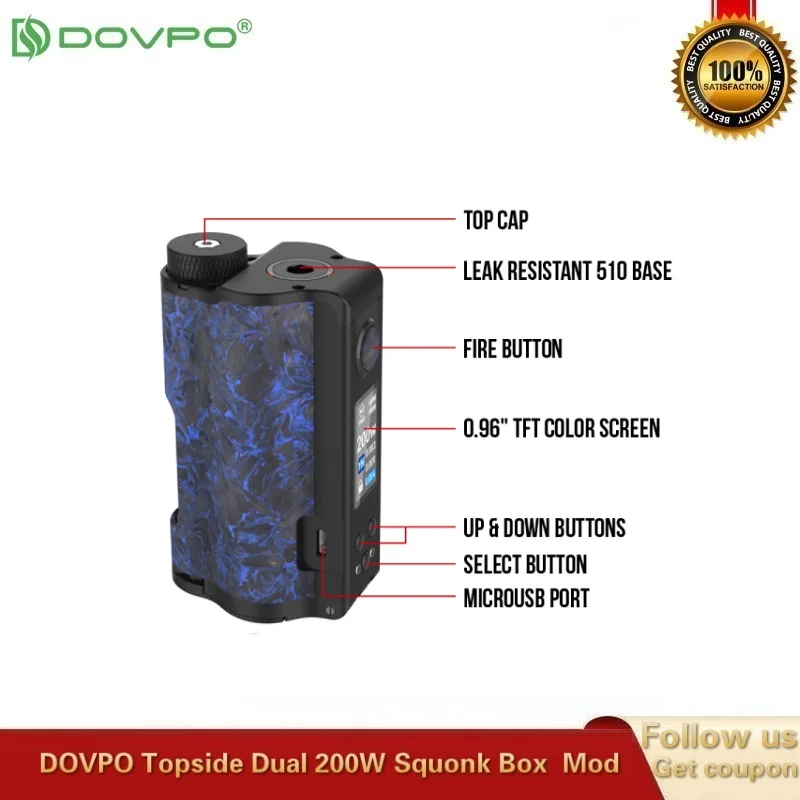 Оригинальная электрическая сигарета DOVPO Topside с двойным Карбоновым модулем Squonk 200