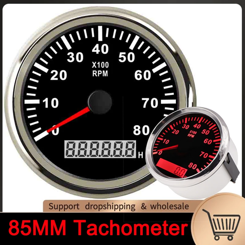 Тахометр лодочный водонепроницаемый 85 мм 6000 8000 об/мин 12 В/24 В|Тахометры| |