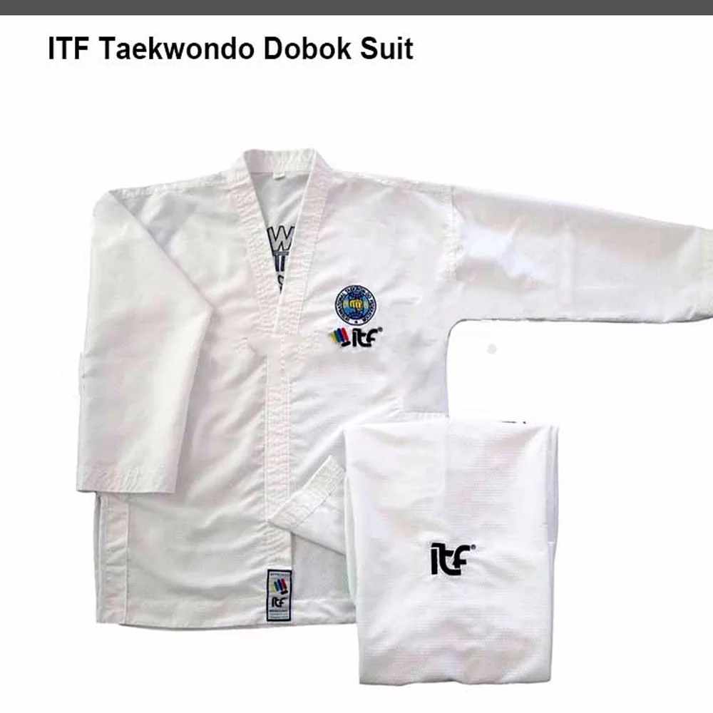 2020 Взрослые дети Белый хлопок Униформа для тхэквондо Gi ITF Approved Тхэквондо Студент