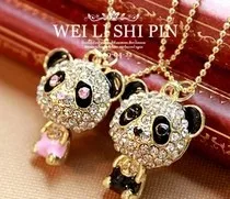 $10 (mix order) Free Shipping Imitation Crystal Sweater Chain Necklace Cute Female Panda Jewelry N001 10g|panda jewelry|jewelry free shippingchain