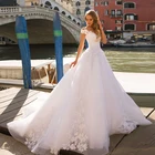 Женское свадебное платье It's yiiya, белое ТРАПЕЦИЕВИДНОЕ ПЛАТЬЕ со шлейфом и коротким рукавом, расшитое объемными цветами на лето 2022