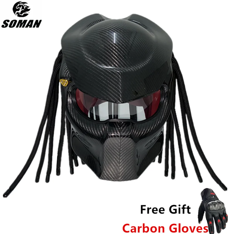 Motorcycle Predator Helmet Full Face Carbon Fiber Cool Black Casco Moto ECE Approved with Braids &amp Lazer Light | Автомобили и