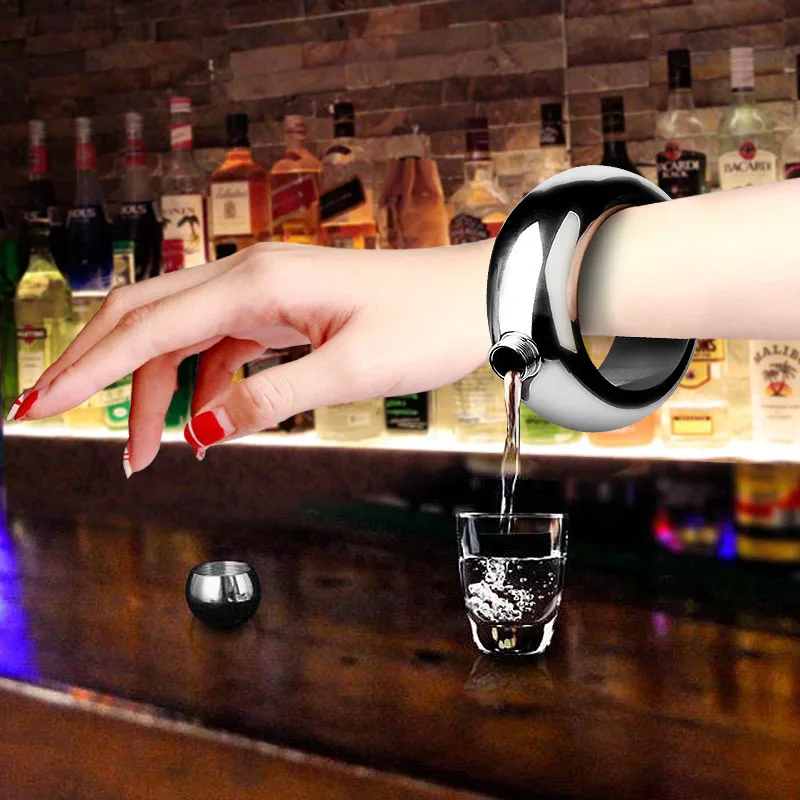 

Stainless Steel Flagon Round Portable Hip Flask Personalized Wine Wine Bracelet Pulsera Alcohol Household Drinkware ED50JH