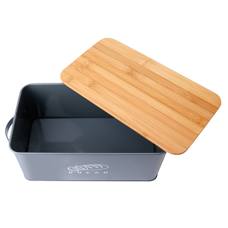 

Storage Boxes Bread Bins With Bamboo Cutting Board Lid Metal Galvanized Snack Box Handles Design Kitchen Containers Home Decor