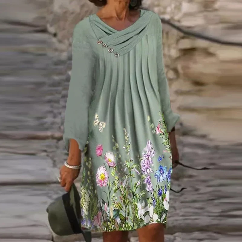 

Elegant Floral Print Women Party Dresses Summer Sexy O-Neck Hollow Out A-Line Dress Casual Pocket Short Sleeve Loose Beach Dress