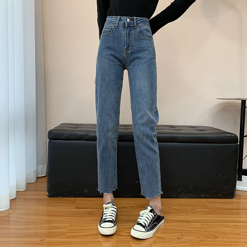 

DD0603 The new slim high waist slim straight loose cropped trousers jeans