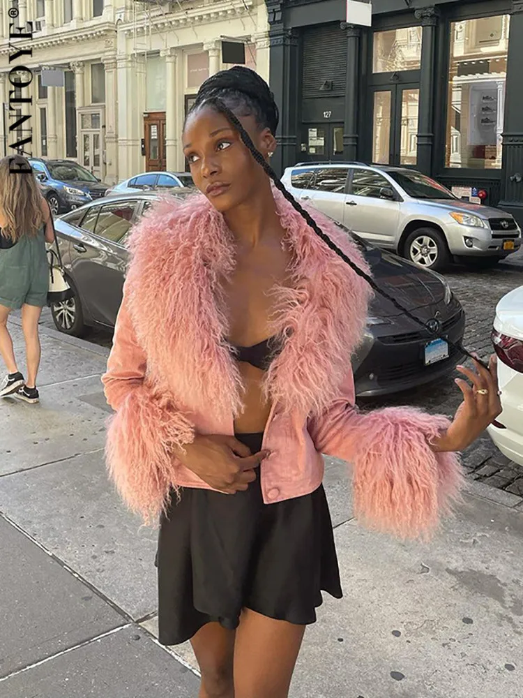 

Женское шерстяное пальто с воротником Fantoye, розовое однобортное короткое пальто с длинным рукавом, зимняя уличная одежда