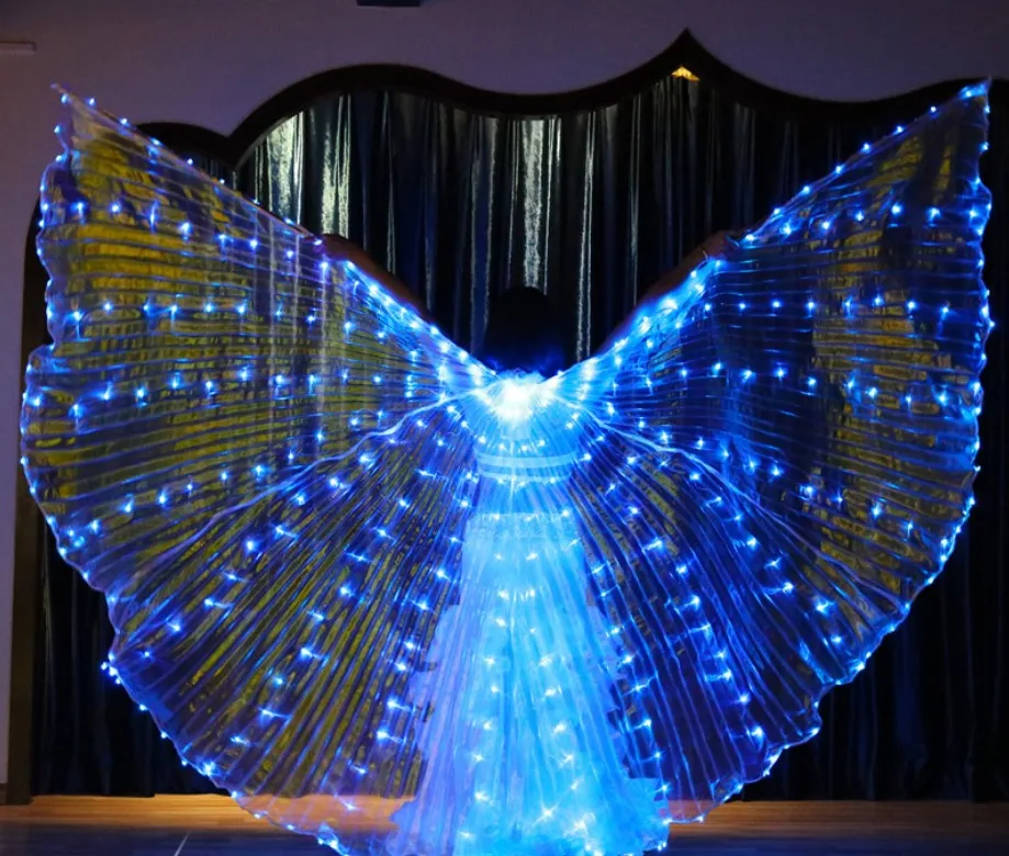 Women White Costume Angel LED Isis Wing With Sticks Golden Colorful Bellydance Accessory 360 Open Free Shipping | Тематическая