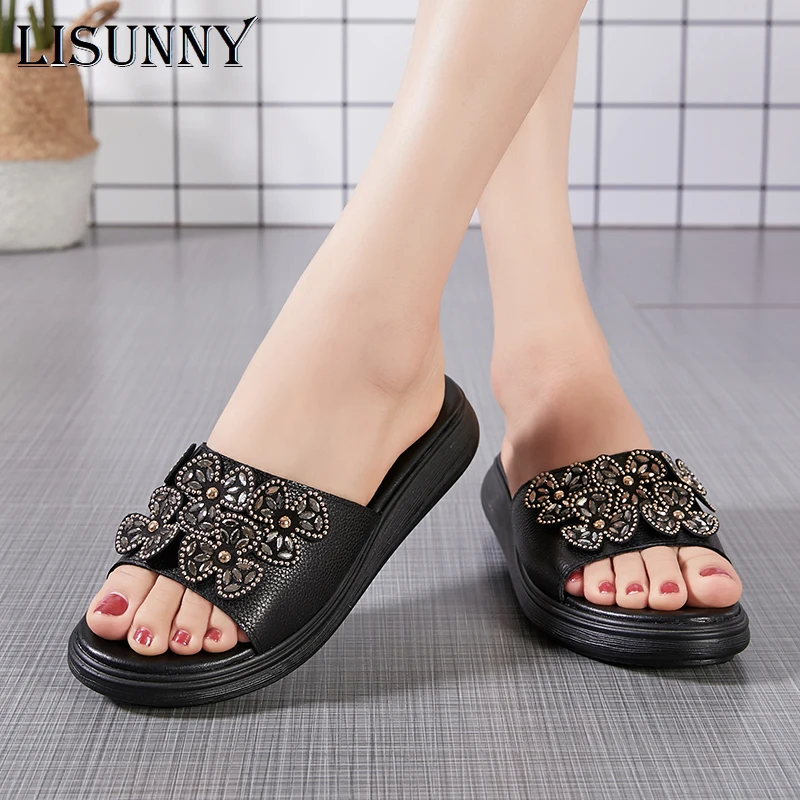 LISUNNY 2020 летние шлепанцы на платформе модная пляжная обувь женские нескользящие
