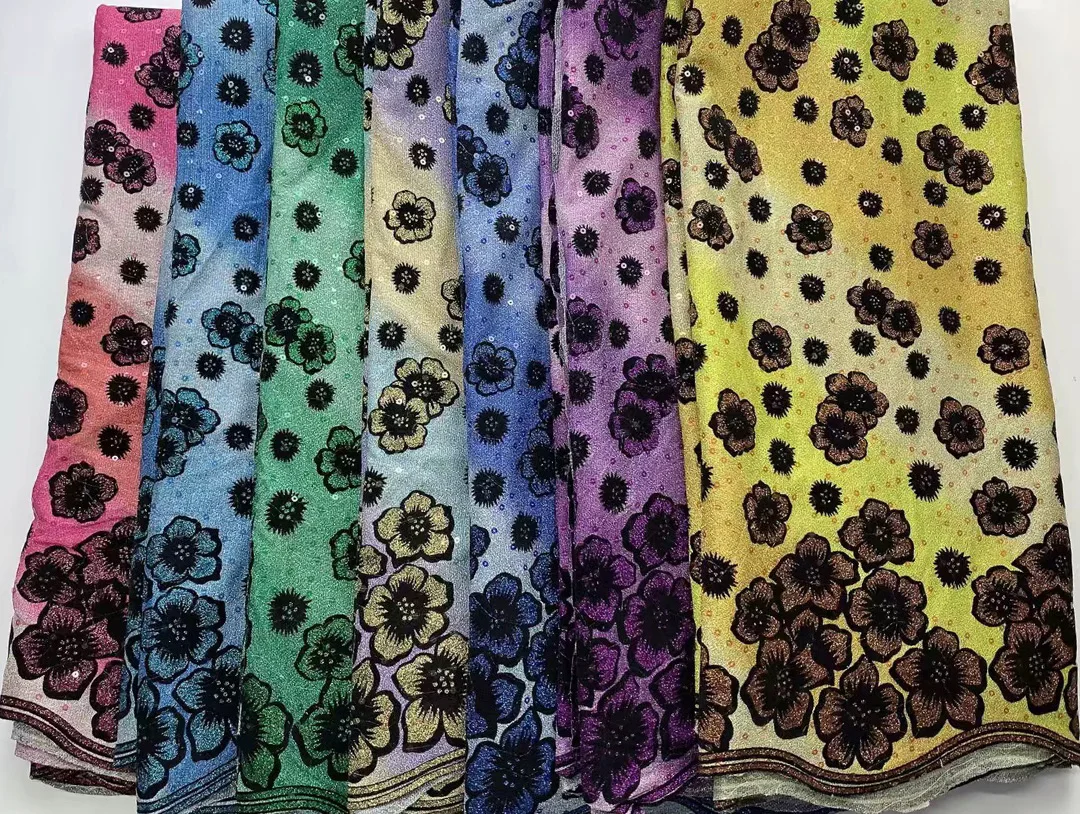 

(5yards/pc) Newest African velvet net lace fabric with glittering and sequins embroidery fashion Nigerian party lace FLH033