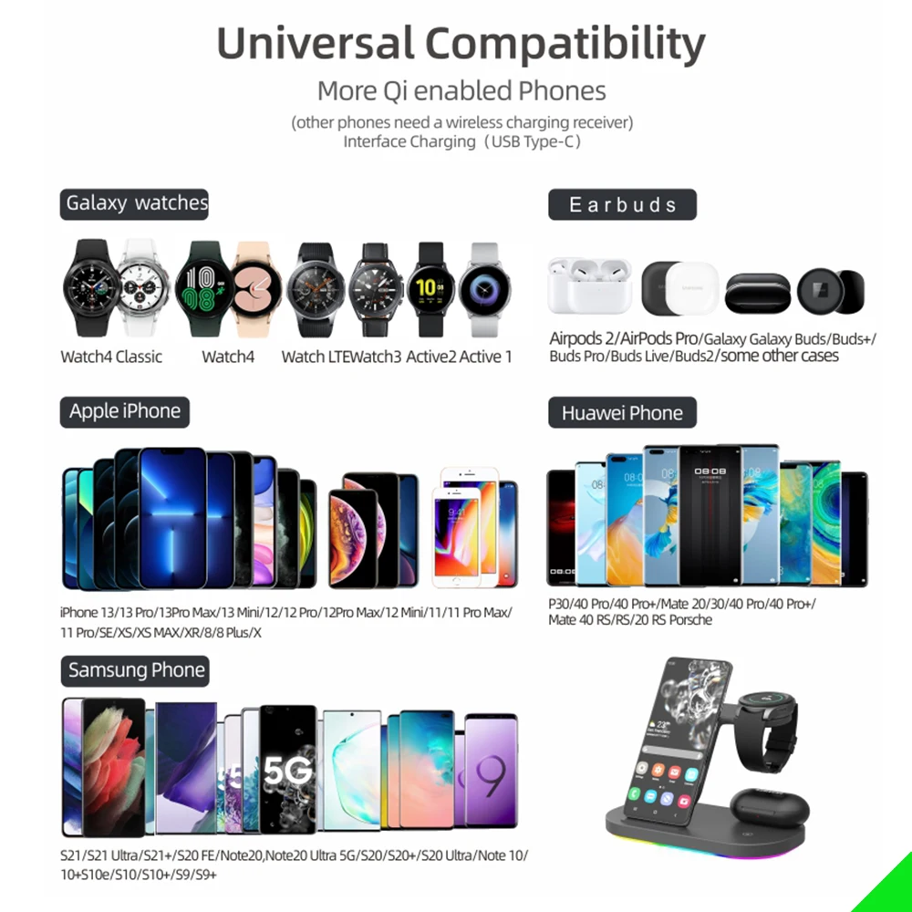 15w wireless charger station 3 in 1 wireless charging for samsung s21s20s10 galaxy watch 4 classic airpods pro iwatch free global shipping