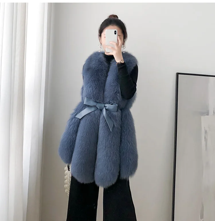 ZDFURS* Женский натуральный Лисий мех жилет пояс натуральные жилеты из лисьего меха Теплый зимний женский роскошный меховой жилет