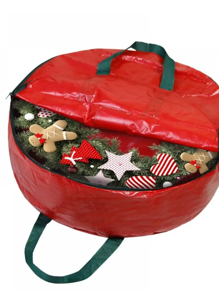 

23.6 inch Dual Zippered Protect Artificial Wreaths Holiday Xmas Bag Red Waterproof Wreath Storage Container