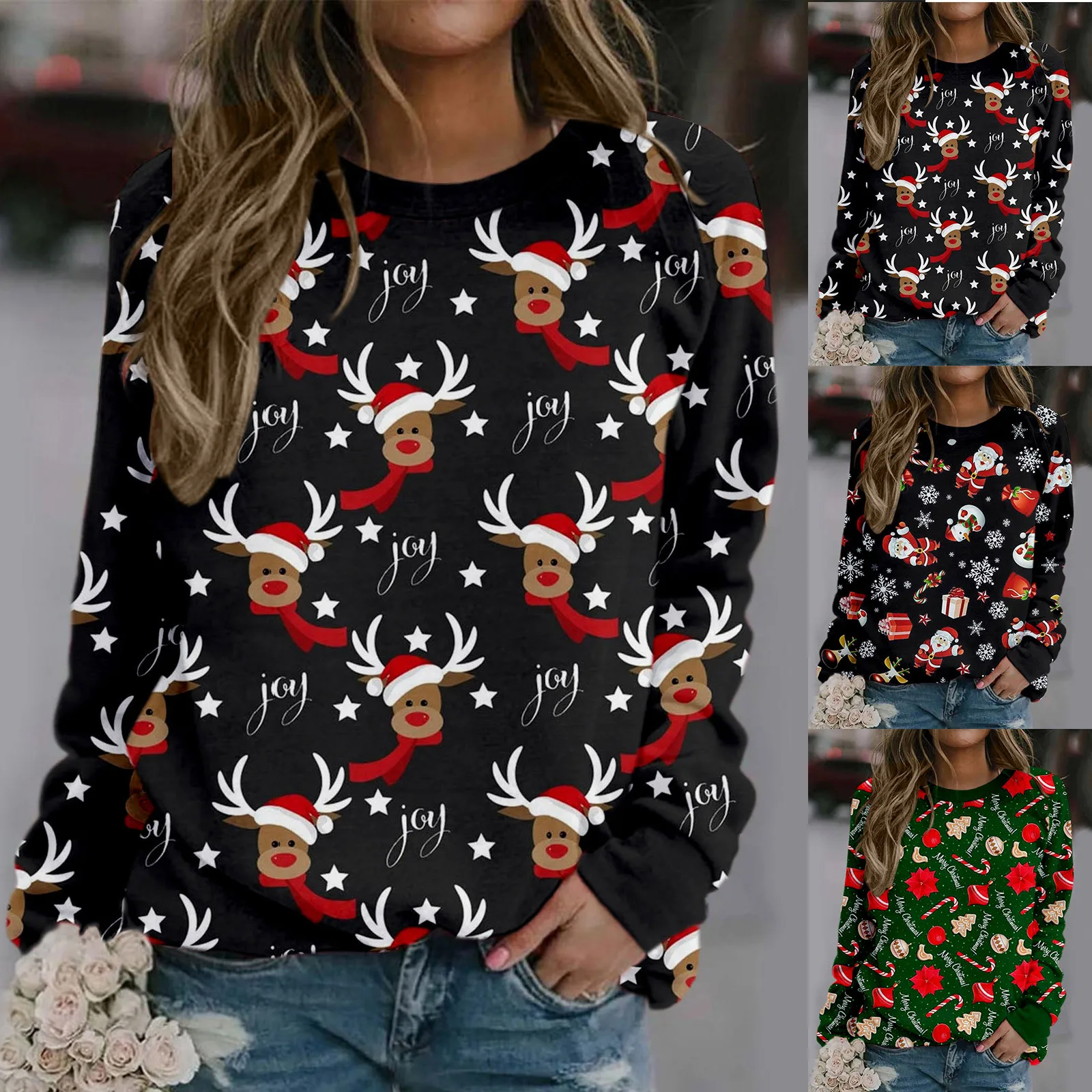 

Christmas Pullover Christmas Knitting Pullover Sweater Top Jumper Sweatshirt Print Long-Sleeved Sweatshirt Casual Blouse