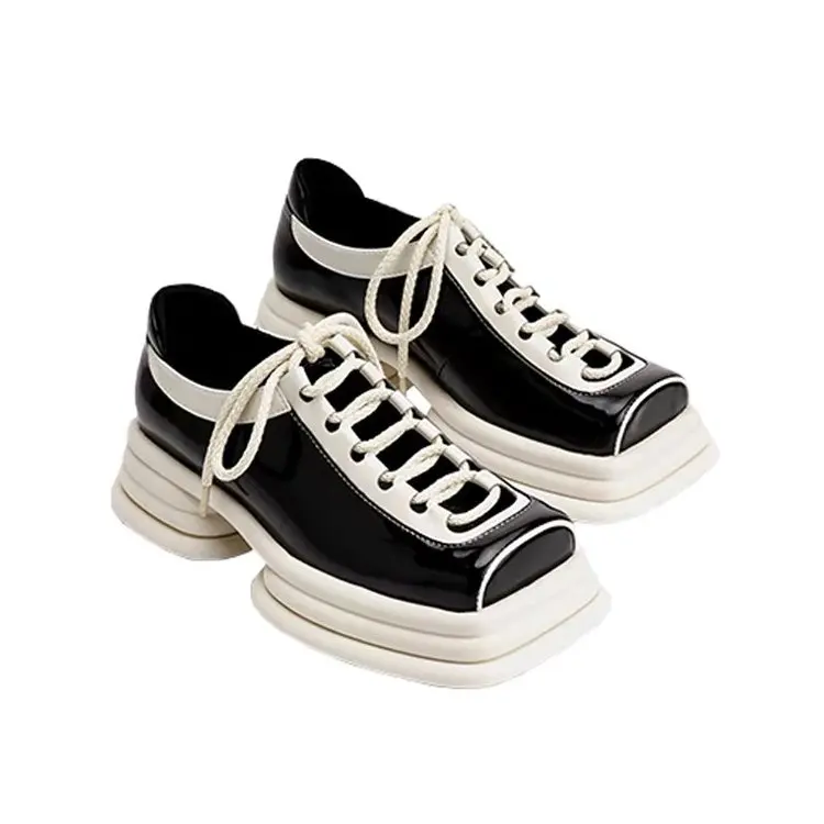 

2021autumn new hollow thick-soled square-toed small leather shoes female British style sponge cake thick-soled small shoes trend