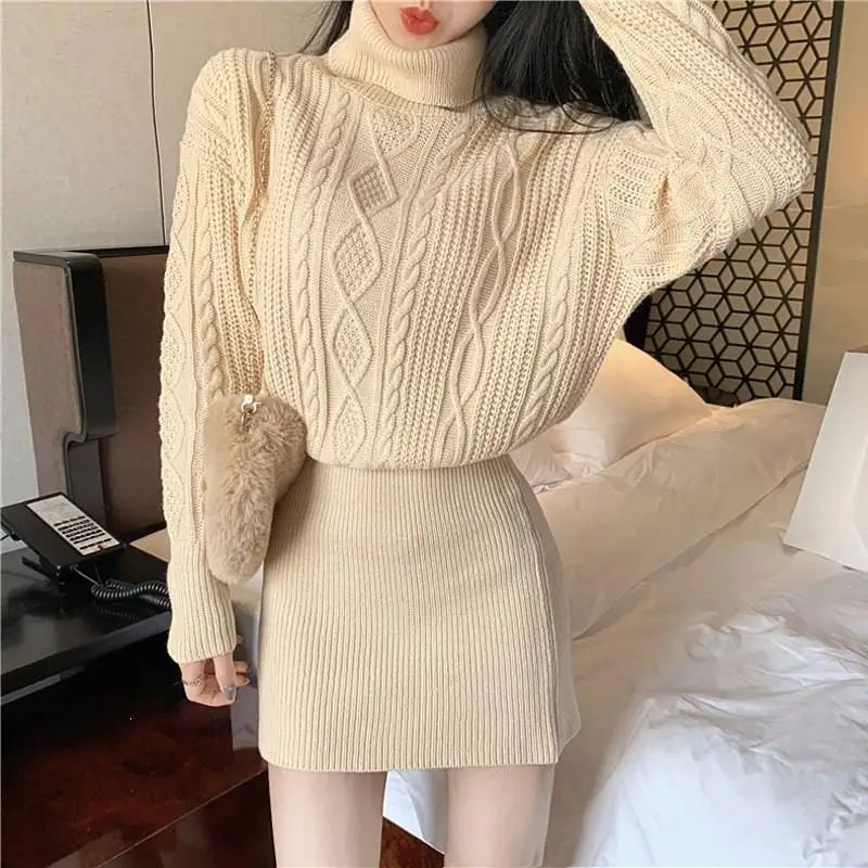 Осень зима 2019 вязаный свитер платье для девушек водолазка а силуэт вечерние