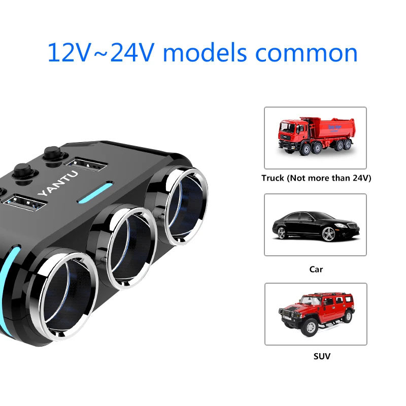 DC 12 ~ 24V двойной usb порт 3 Way розетка для автомобильного прикуривателя Разветвитель