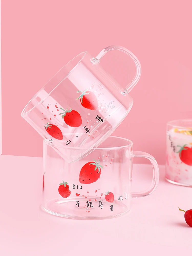 Стеклянная чашка в виде клубники соломинки кружки для женщин пива кофе завтрака