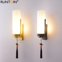 new chinese style antiquity iron glass led wall light cylindrical lampshade black gold lampbody color can choose e27 base