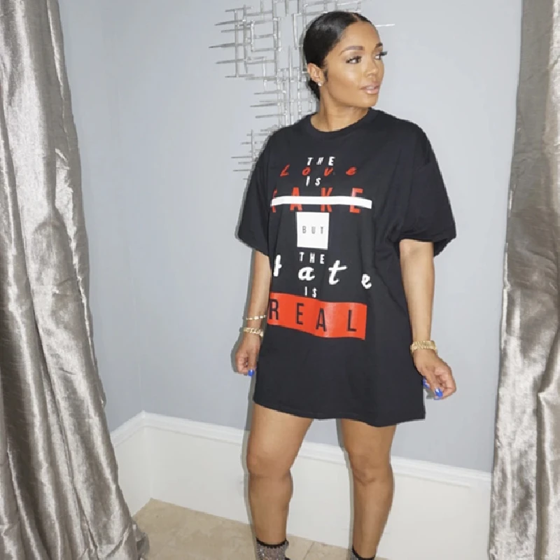 

Letter Print T-shirt Dress Short Summer Dresses for Women Clothes Plus Size Short Sleeve Casual Streetwear Loose Basic T Shirt